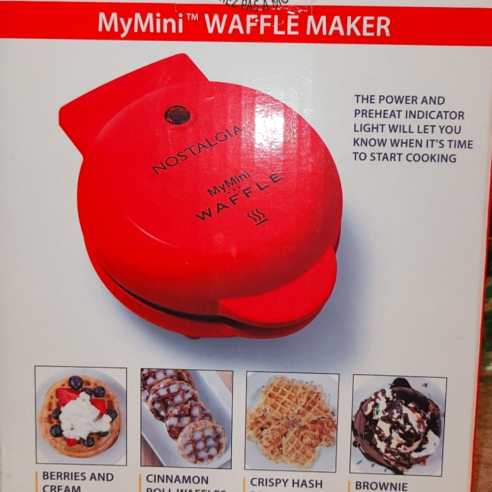 NOSTALGIA Brand, MyMini WAFFLE MEKER, 5 Inch Waffle size, Red color